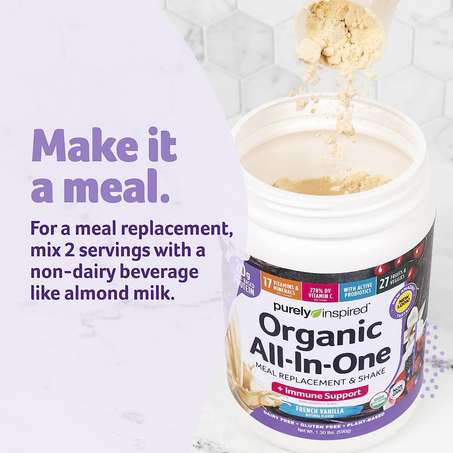 Purely Inspired Organic All-In-One Meal Replacement Shake Plant Based Protein Powder