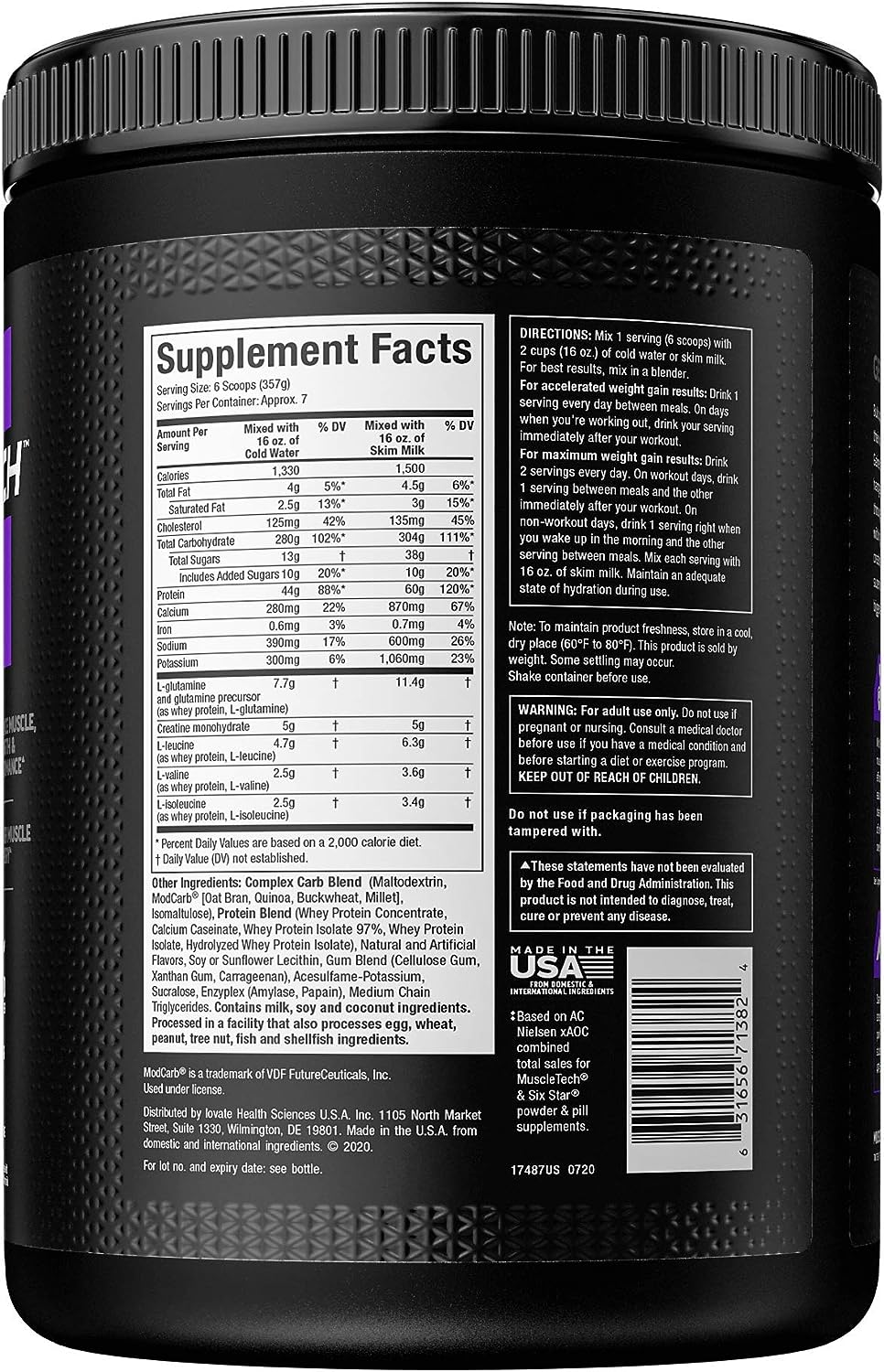 Muscletech 100% Mass Gainer Whey Protein Powder 5.15Lbs Weight Gainer Muscle Growth Supplement